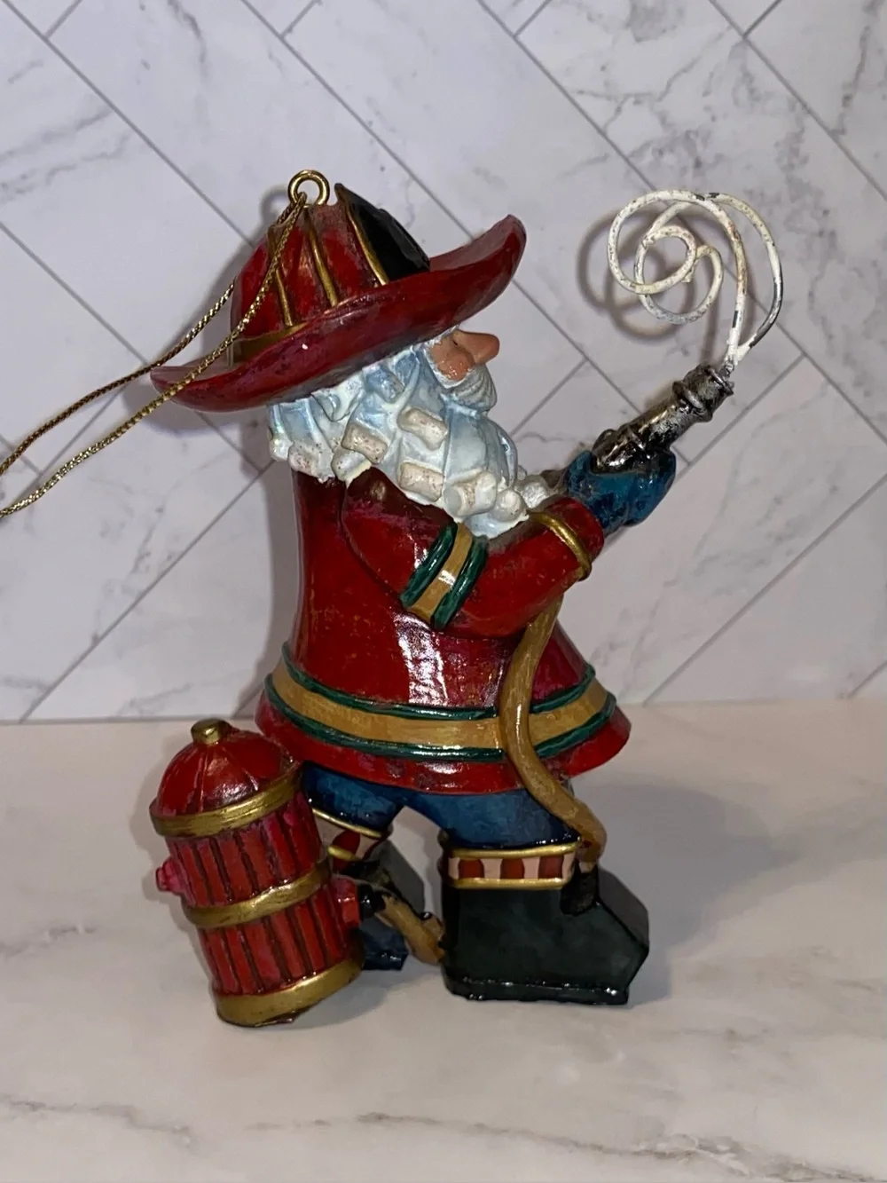 3/$15 Two Whimsical Folk Art Style Firefighter Christmas Ornaments
